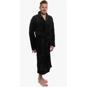 Ross Michaels Bathrobe NWT Black Plush Shawl Collar Kimono Size L/XL